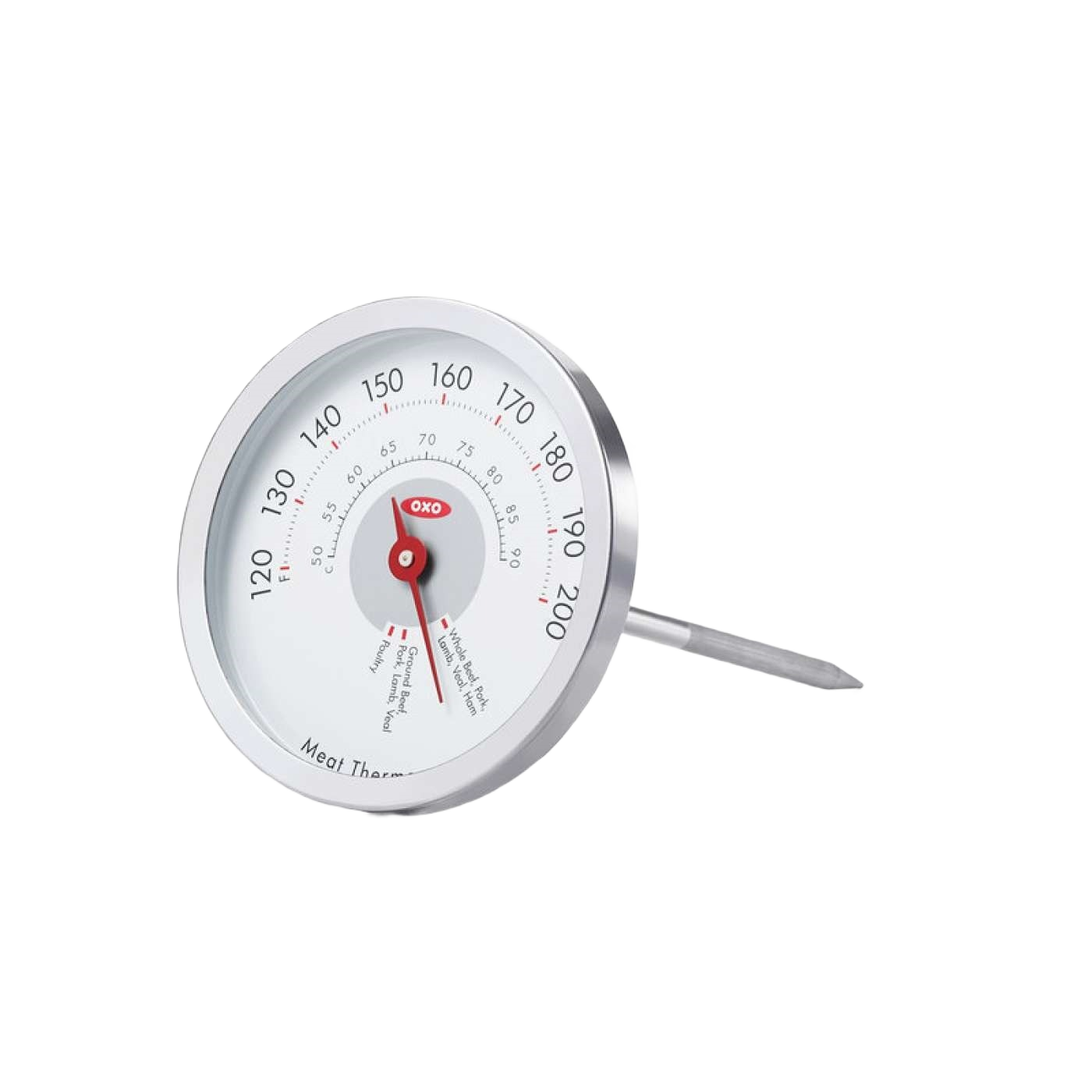 Stainless steel dial meat thermometer with clear temperature markings for kitchenware and cooking tools under $50 collections