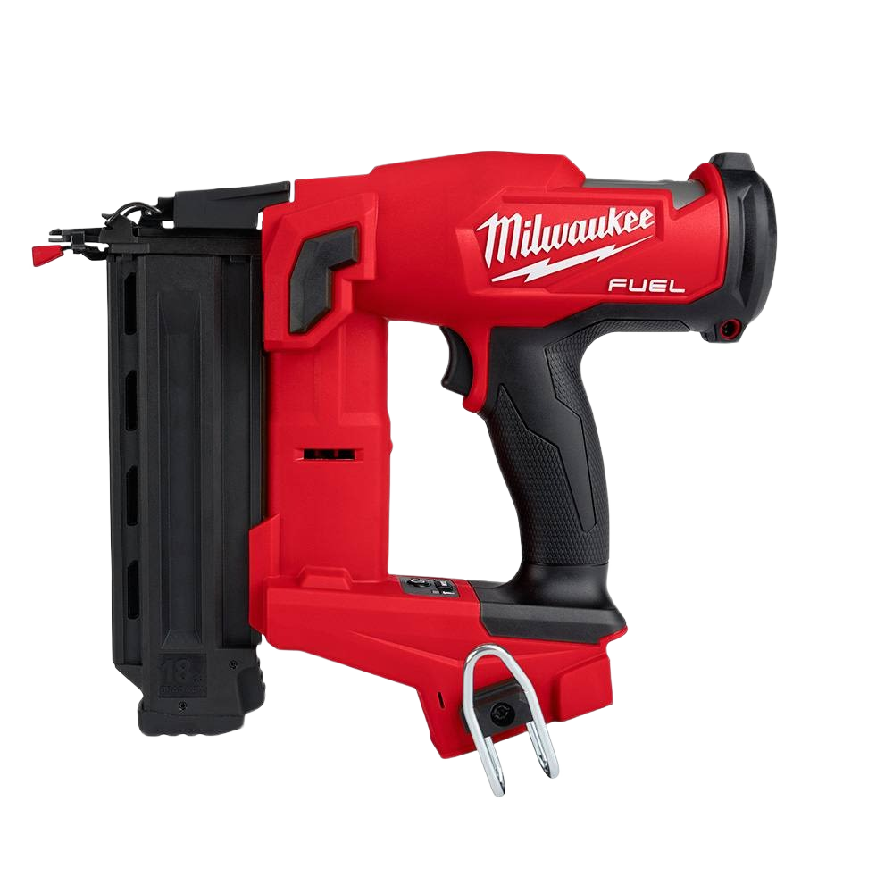 Cordless red and black 18-gauge brad nailer for woodworking and fastening tools in power tool collections