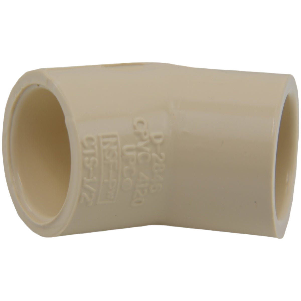 Beige CPVC 45-degree elbow pipe fitting for plumbing and PVC fittings in home improvement projects under $50