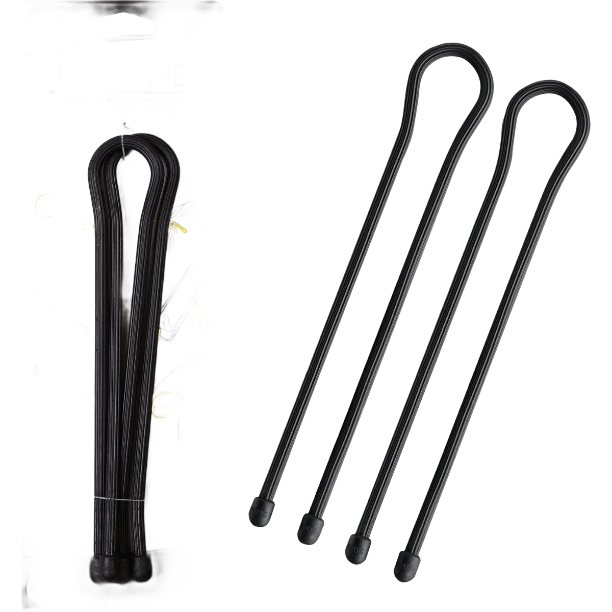 Set of black reusable rubber twist ties for organizing cords and wires in Electrical and Home Improvement collections