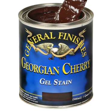 Open can of General Finishes gel stain in Georgian Cherry color for interior wood finishing and home improvement projects.