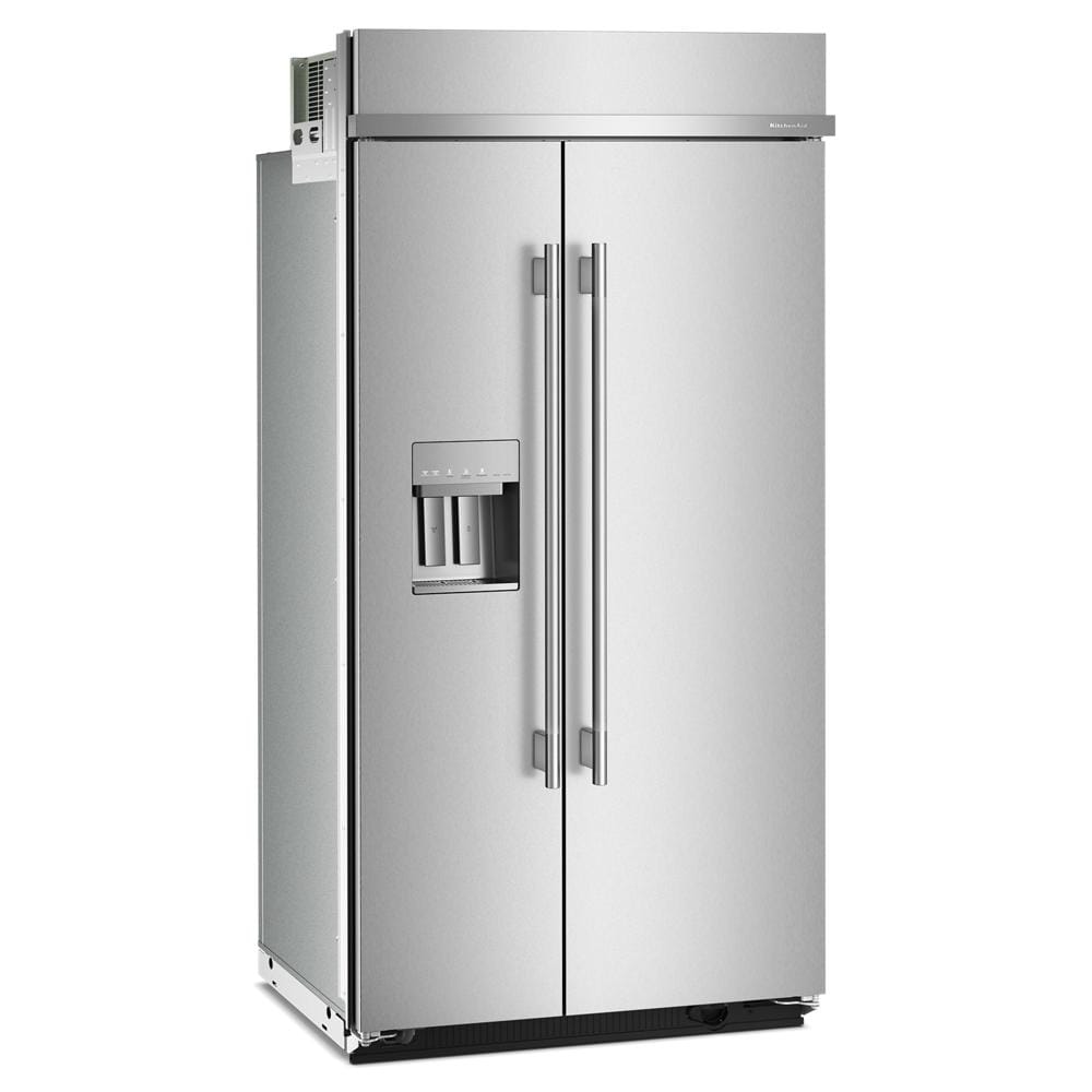 Built-in stainless steel side-by-side refrigerator with exterior water and ice dispenser for kitchen appliances collections