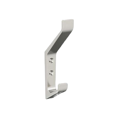 Satin nickel two-prong wall hook with sleek modern design for organizing and decorating home improvement spaces