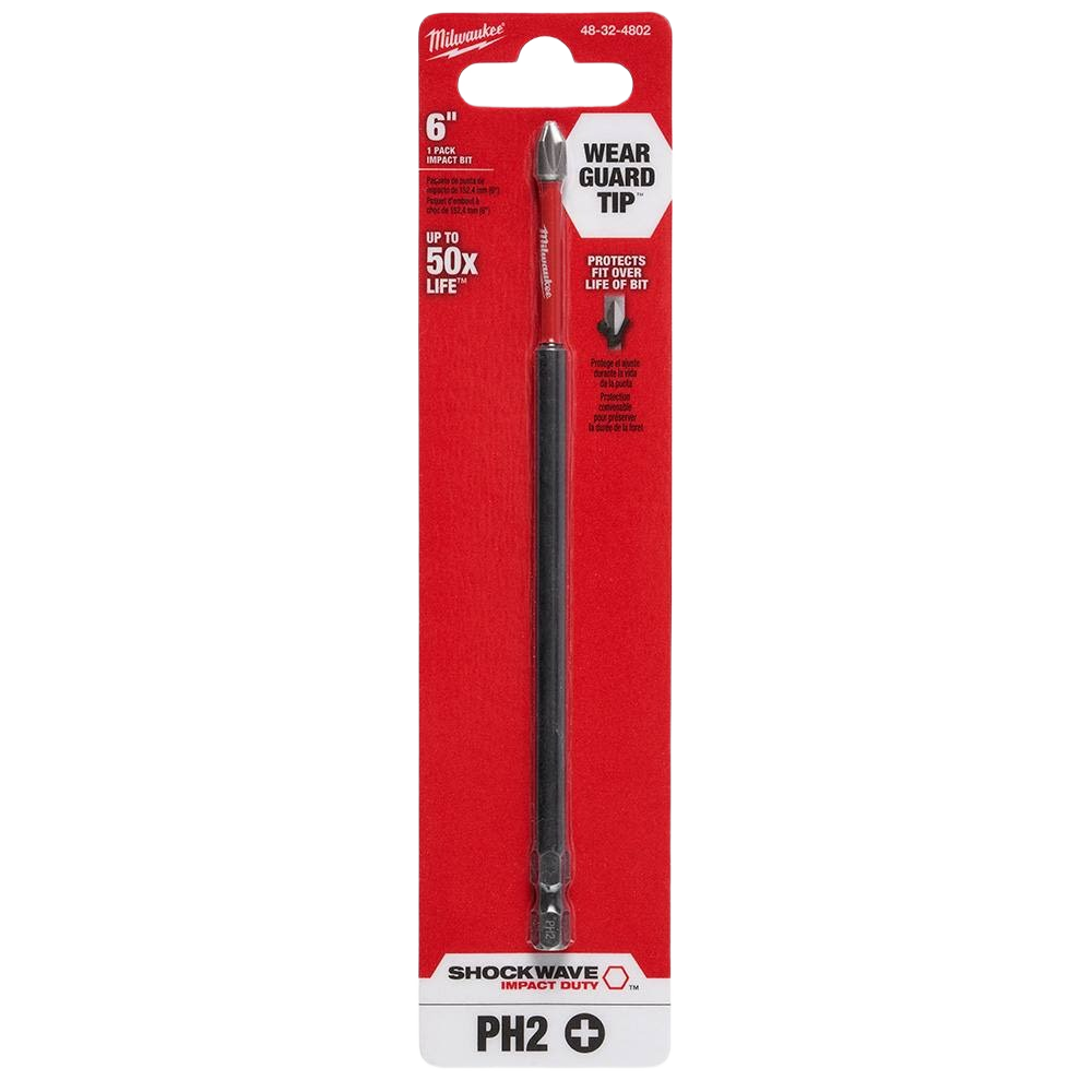 6-inch PH2 impact duty Phillips bit with Wear Guard Tip technology for durable tool accessories under $50