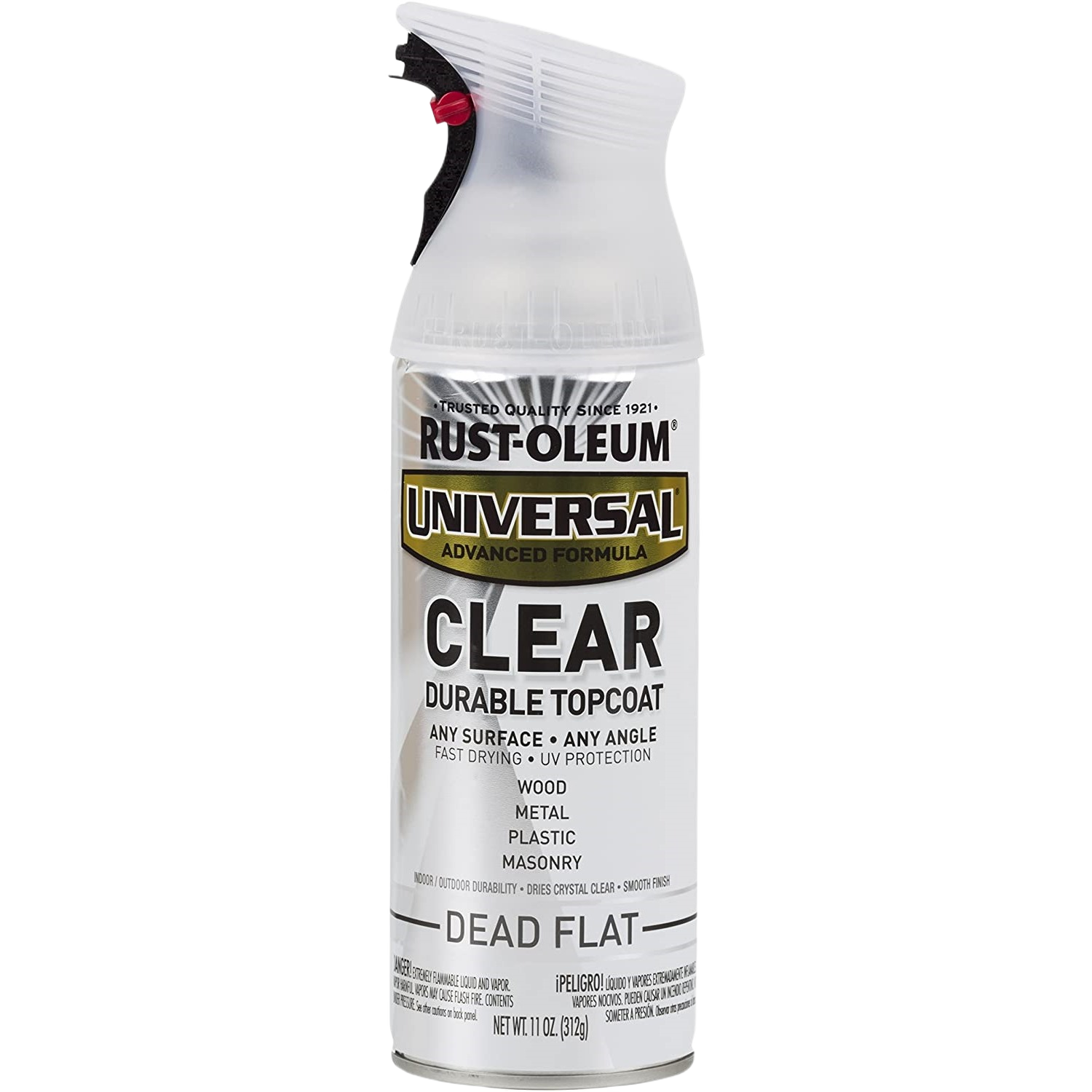 Rust-Oleum clear dead flat spray topcoat for durable protective finish on wood, metal, plastic, and masonry surfaces under $50.