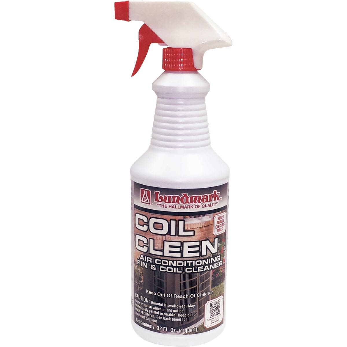 White spray bottle of Lundmark Coil Cleen air conditioner fin and coil cleaner for home improvement use