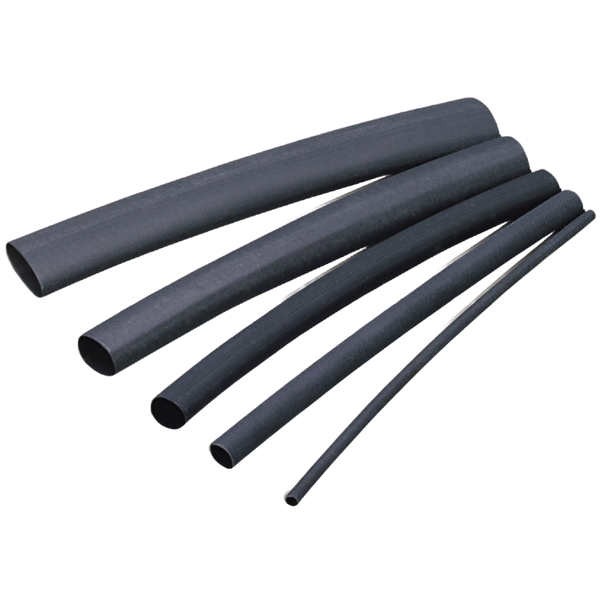 Set of black polyolefin heat shrink tubing in varying diameters for electrical insulation and wiring organization under $50 collection
