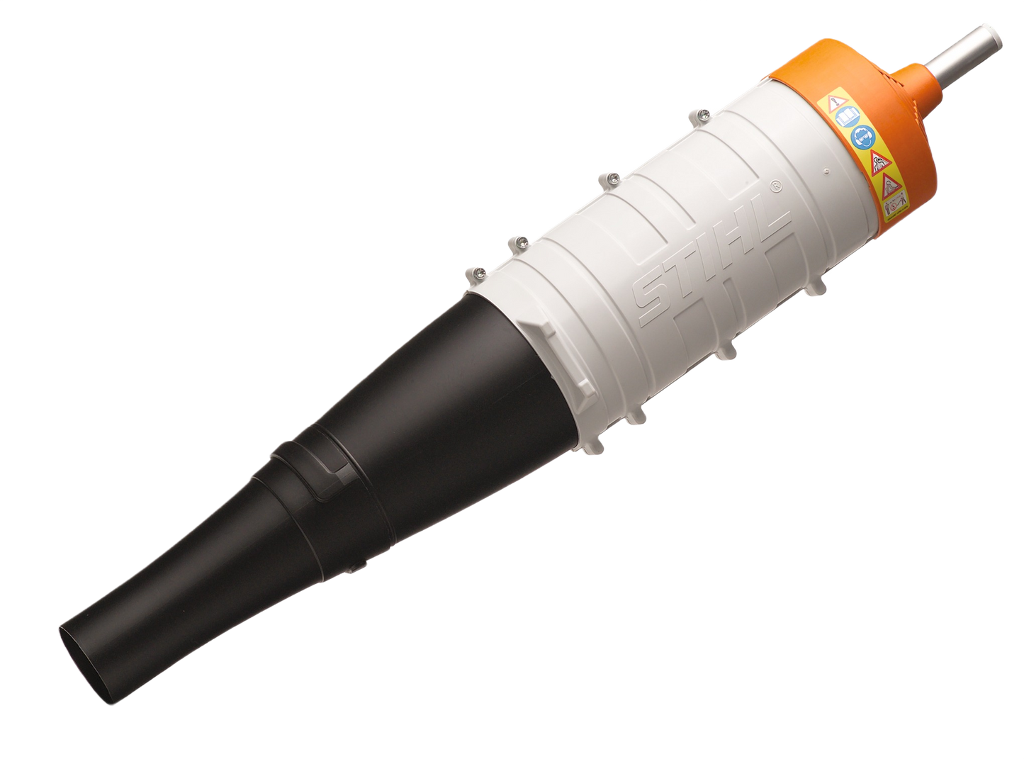 Multi-stage axial blower attachment in white, black, and orange for outdoor cleanup in Trimmers & Edgers collection