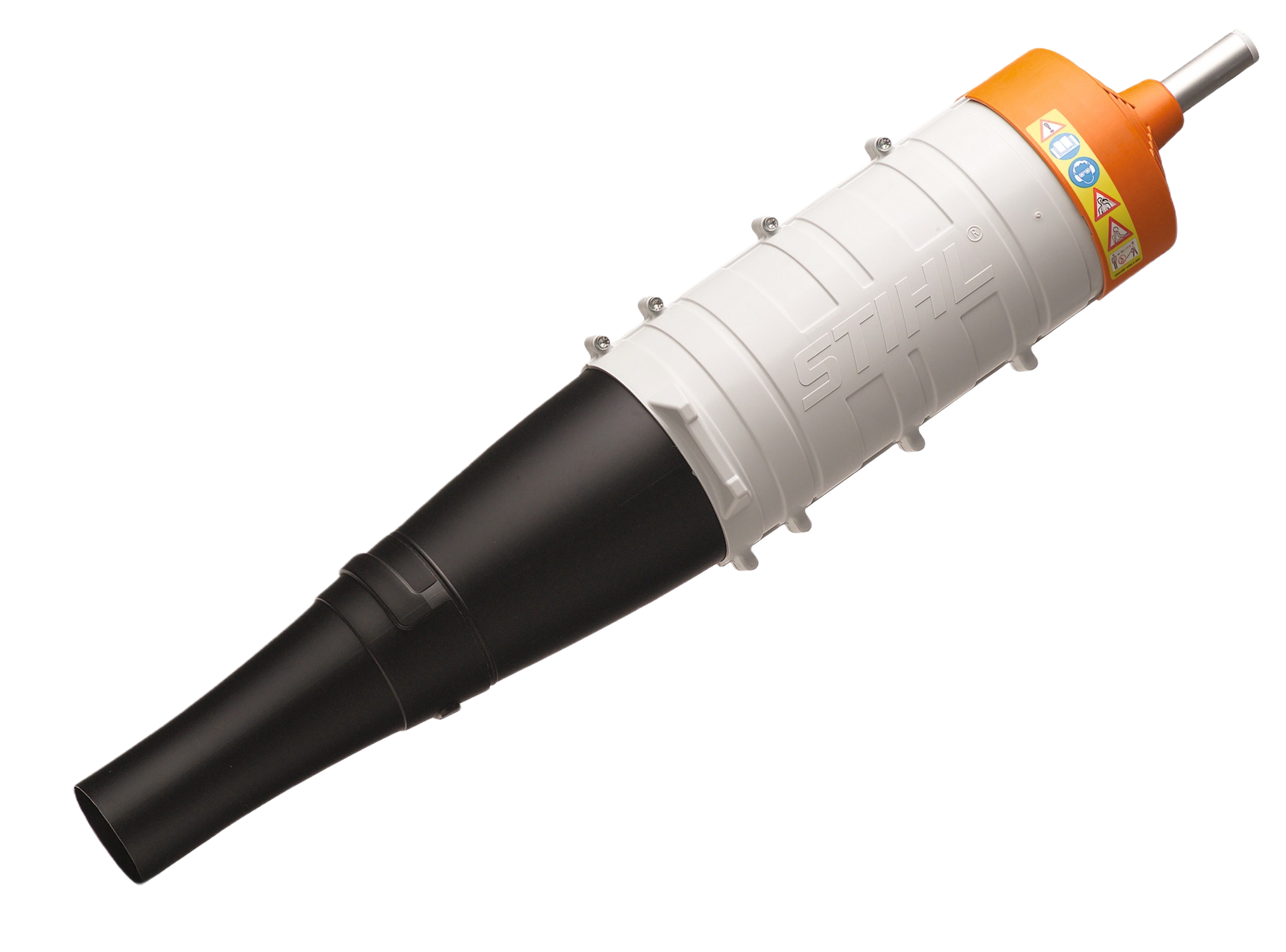 Multi-stage axial blower attachment in white, black, and orange for outdoor cleanup in Trimmers & Edgers collection