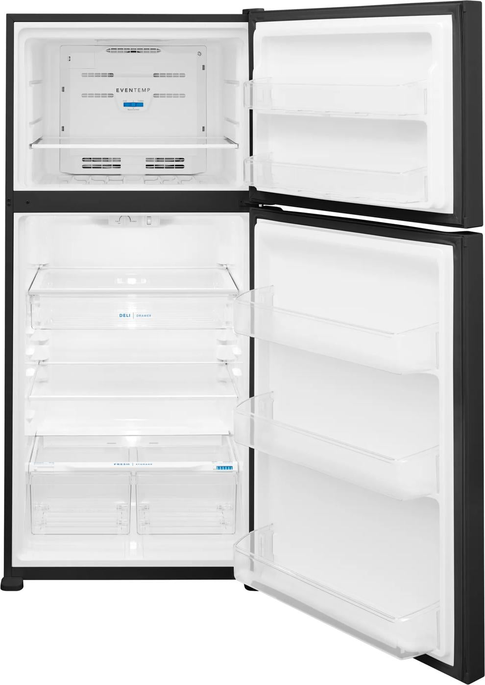 Open top freezer refrigerator with adjustable shelves and clear door bins in refrigerators and kitchenware collection