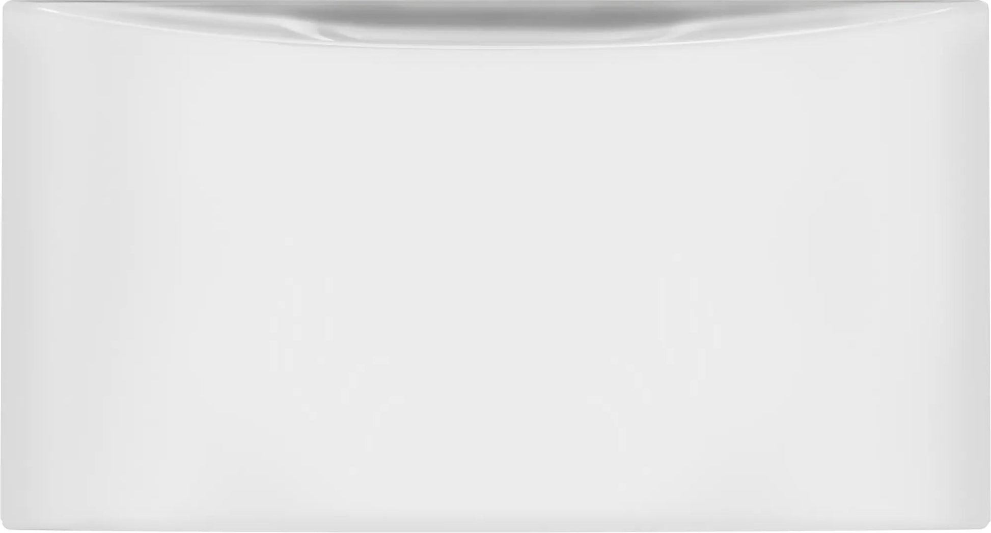 Matte white laundry pedestal with spacious storage drawer for organizing supplies in appliance parts and accessories