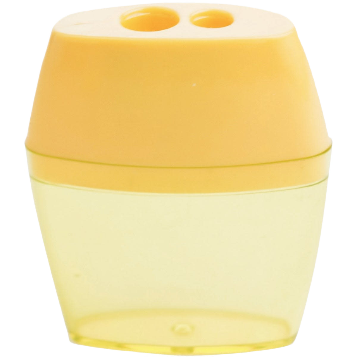 Yellow durable plastic dual-hole sharpener for pencils and crayons in office and writing supplies gadgets collection