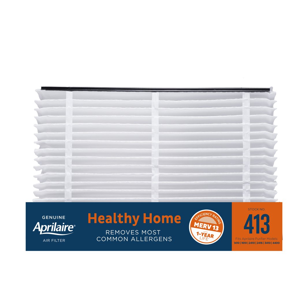 White pleated home air filter with MERV 13 rating for allergen removal, under $100 heating and cooling collections