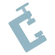 Simplified blue icon of a C-clamp tool used to hold objects securely in place during woodworking or home improvement projects.