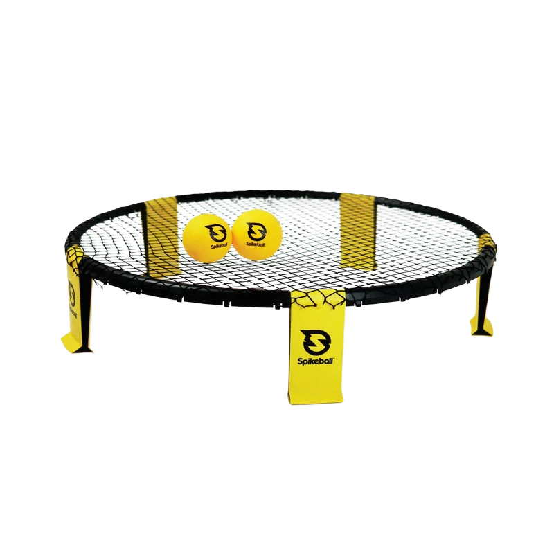 Round Spikeball Weekender net with black frame and yellow legs, including two yellow balls for outdoor games under $100 collections
