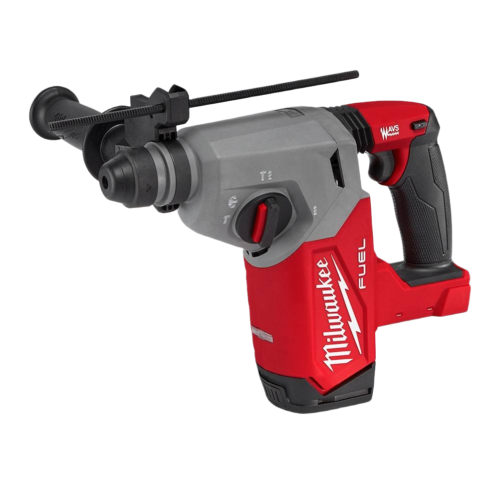 Cordless red and gray rotary hammer drill with ergonomic grip for heavy-duty tools and home improvement use