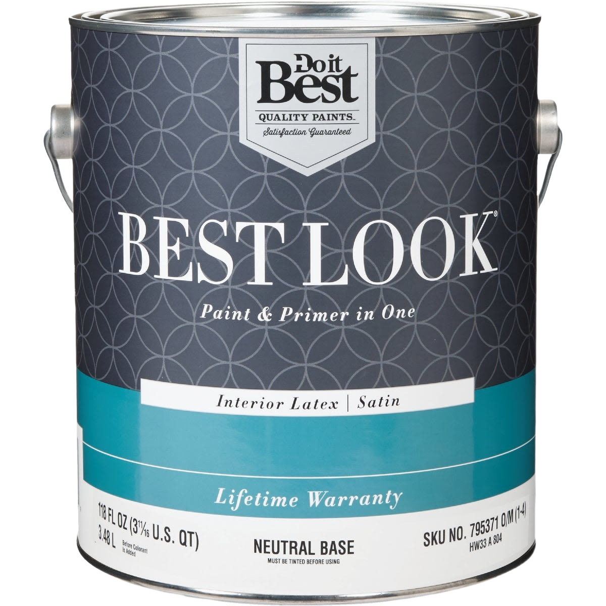 One-gallon neutral base interior latex satin paint with primer, ideal for home improvement and interior paint collections