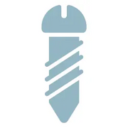 Simplified blue icon of a screw with a slotted head and spiral thread, symbolizing fastening tools for home improvement tasks.