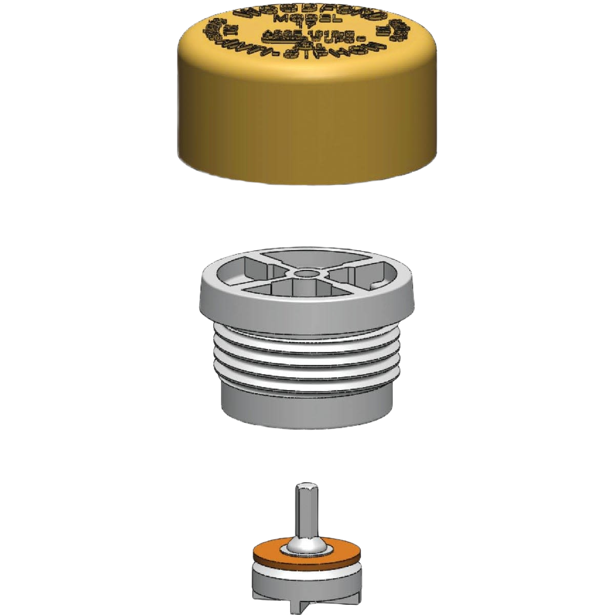 Three-piece vacuum breaker repair kit components in gold and silver for plumbing and valve maintenance under $50 collections