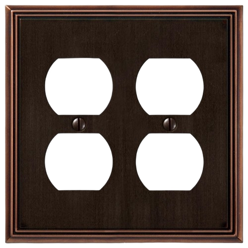 Double duplex outlet cover plate in aged bronze with beveled edges for home improvement projects
