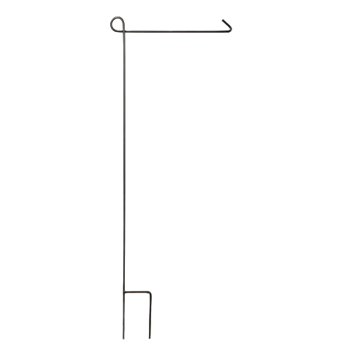 Black powder-coated metal garden flag pole with ground stake for outdoor decor and lawn and garden use under $50