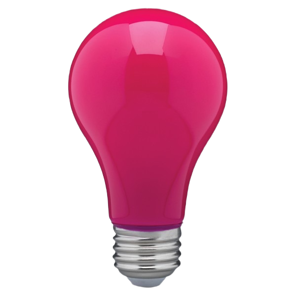 Vibrant pink LED A19 light bulb with medium base for decorative lighting in electrical and home improvement collections