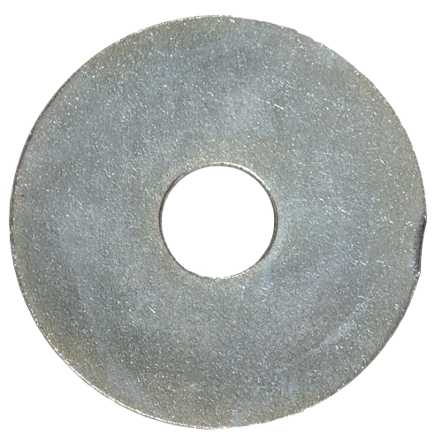 Large round metal washer with central hole for fastening applications in home improvement and tools use