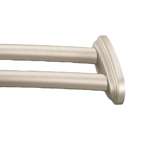 Brushed nickel finish adjustable double curved shower rod designed for stylish home improvement installation.