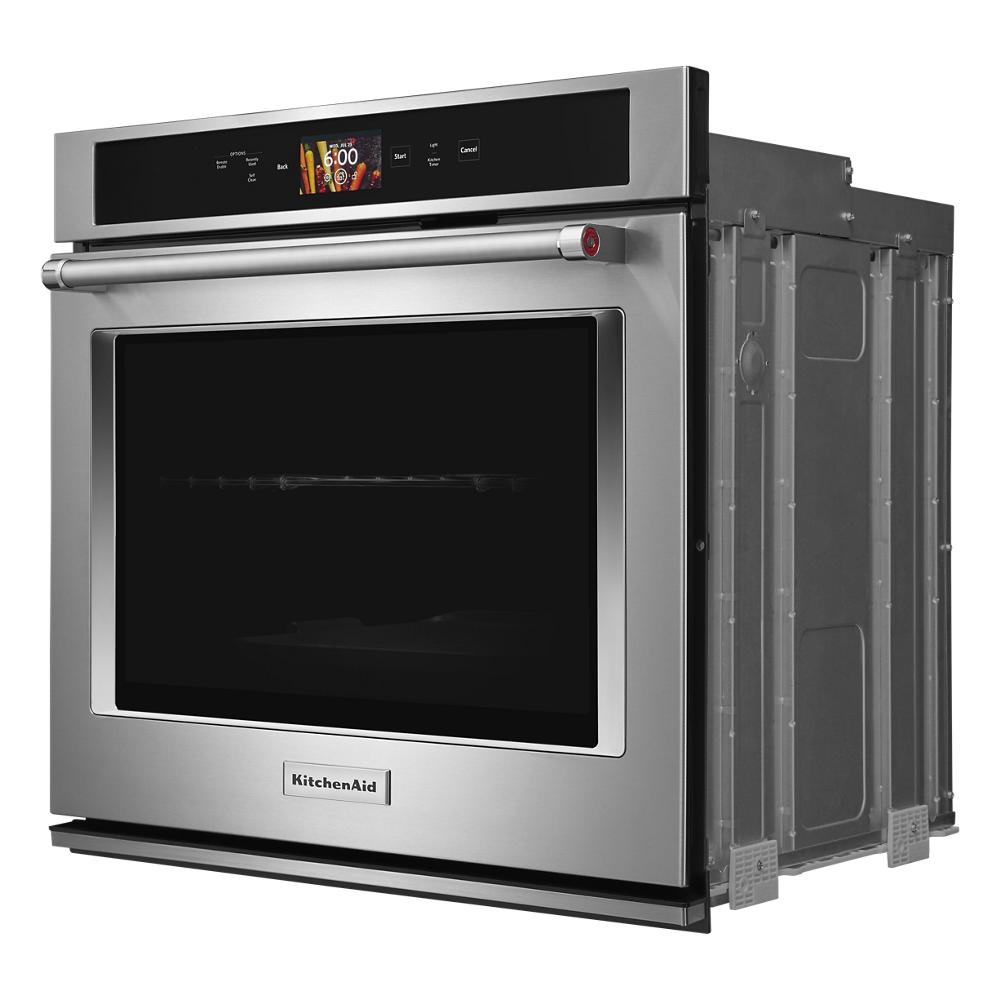 Stainless steel single wall oven with digital touchscreen and handle from Kitchen & Kitchenware and Appliances collections