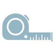 Minimalist blue icon of a tape measure with a partially extended measuring tape, representing tools used in home improvement and construction projects.