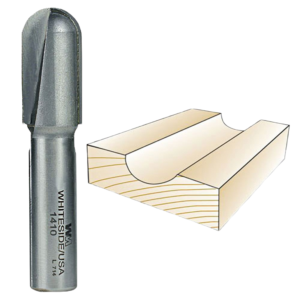 Carbide core box router bit with rounded nose for detailed grooves in woodworking tool accessories and drill bits collections
