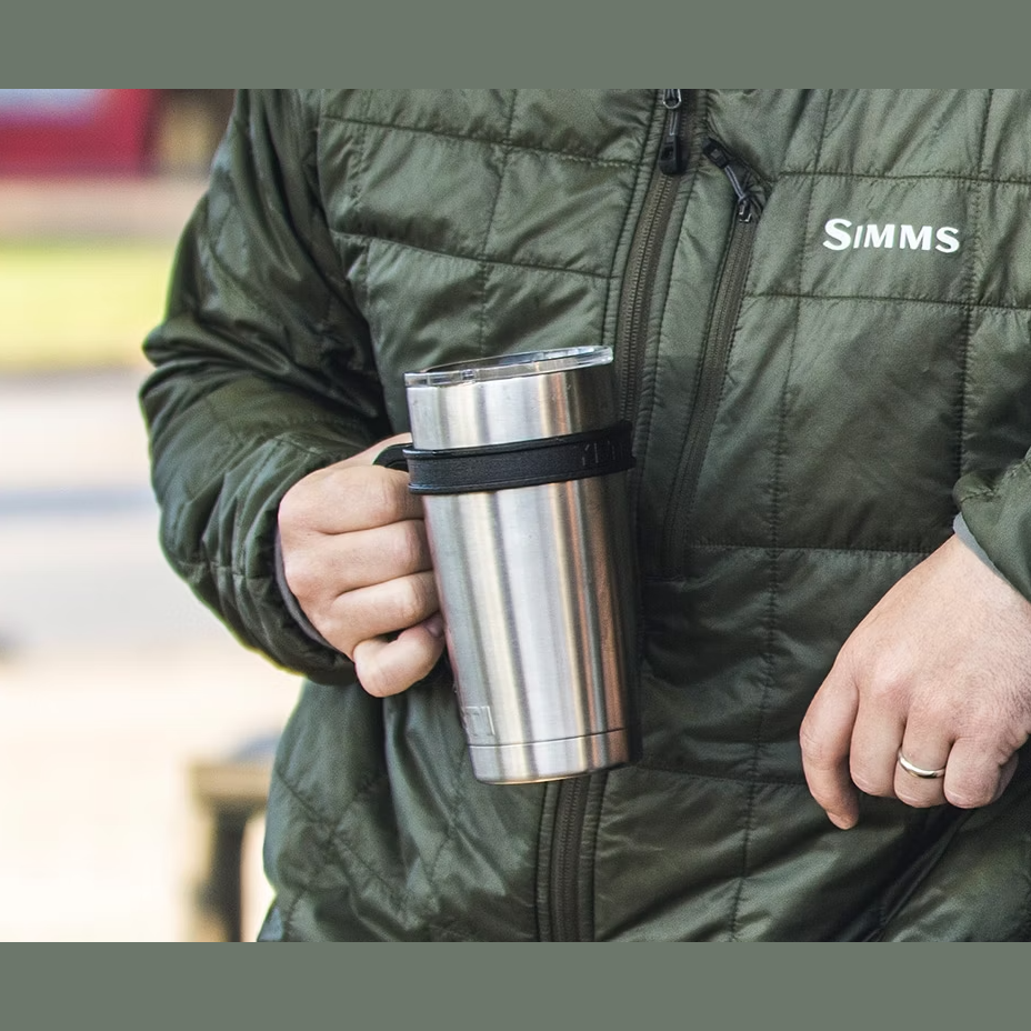 Stainless steel 20 oz tumbler with black ergonomic handle for easy gripping in drinkware and kitchenware collections under $50