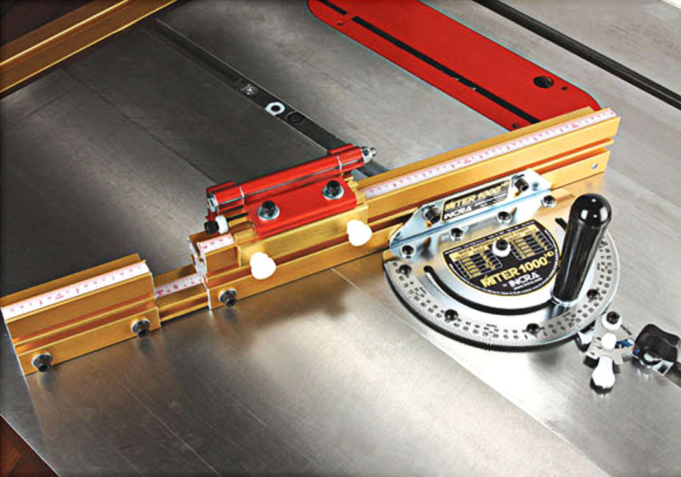 Heavy-duty precision miter gauge in gold finish with angle adjustment for saw accessories and power tool accessories collection