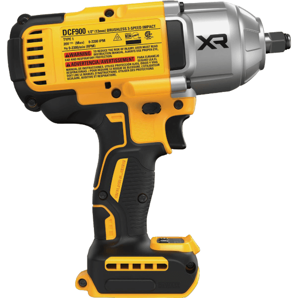 Compact cordless impact wrench in yellow and black with high torque and brushless technology for tools and home improvement tasks