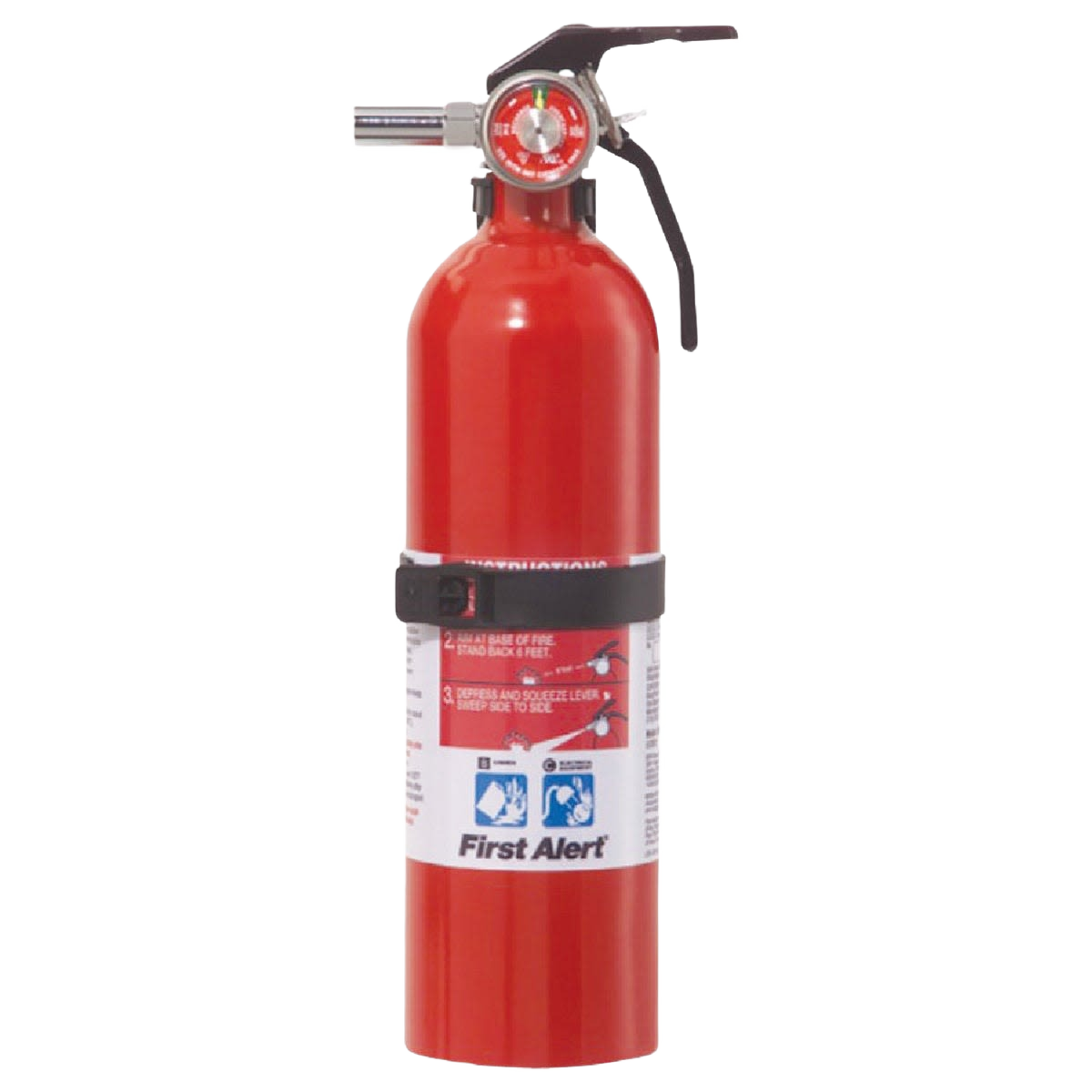 Compact red rechargeable fire extinguisher with pressure gauge, for fire safety in home and electrical settings