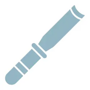 Blue simplified icon of a caulking gun or sealant applicator tool used for home improvement and sealing tasks.