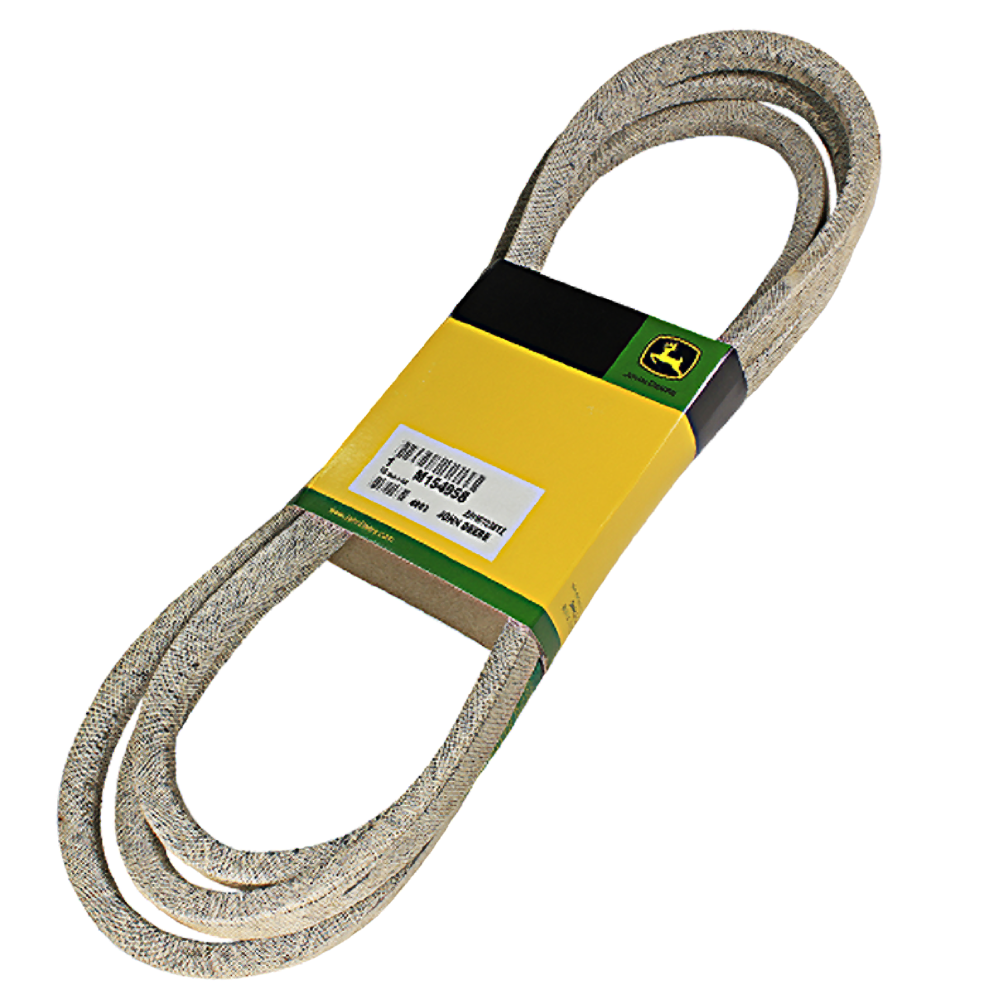 Woven secondary deck drive belt with yellow and green packaging for home improvement tools and equipment