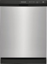 Stainless steel front built-in dishwasher with black control panel for kitchen and home improvement use