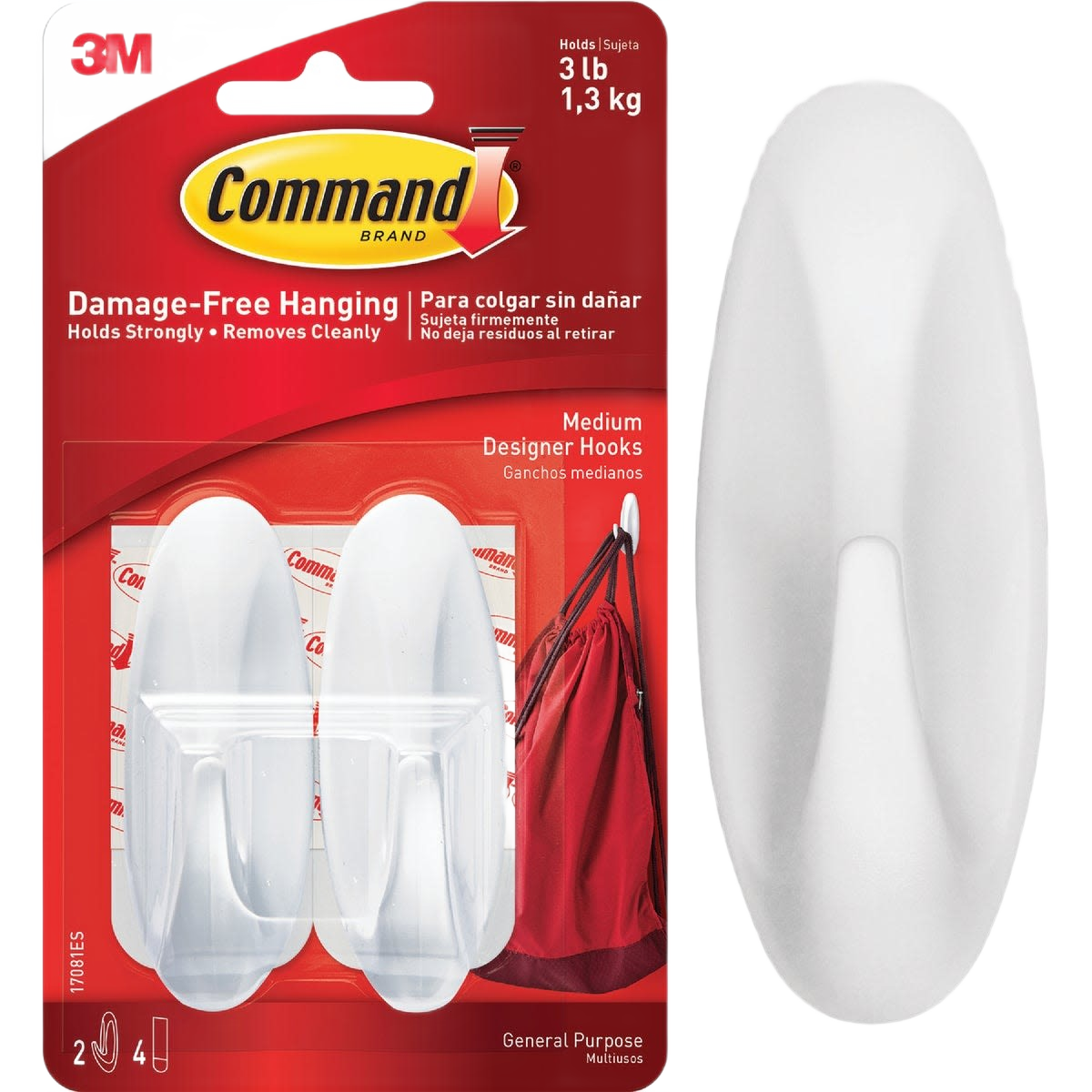 Pack of two white medium adhesive utility hooks for home improvement and damage-free hanging solutions under $50 collection