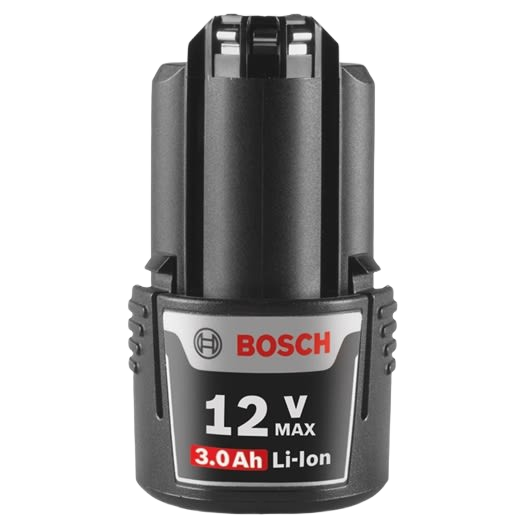 Compact Bosch 12V Max lithium-ion battery pack with 3.0 Ah capacity for cordless tools in home improvement tasks