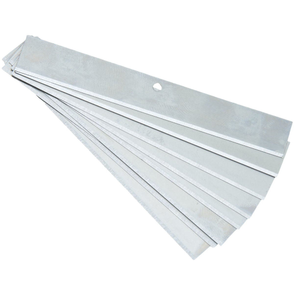 Stack of silver replacement scraper blades for floor and wall tools in paint and home improvement supplies collections