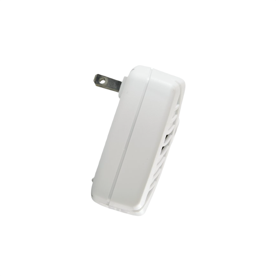 White plug-in carbon monoxide alarm with ventilation slots for home safety and tools and home improvement use