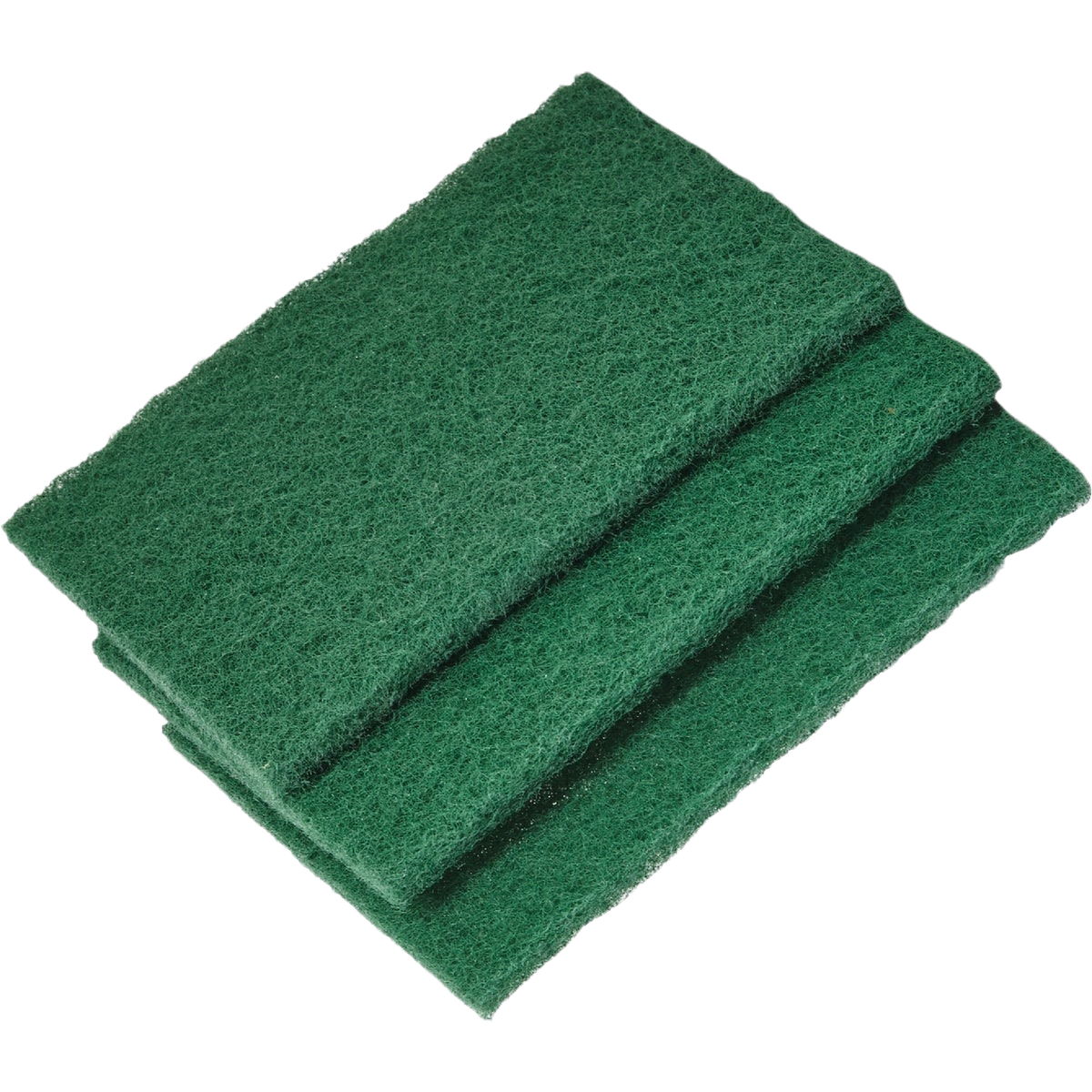 Three green heavy-duty scouring pads for tough cleaning tasks in home improvement and cleaning tool collections