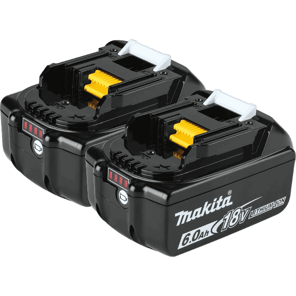 Pair of black and yellow rechargeable lithium-ion batteries for power tools in Makita accessories collection