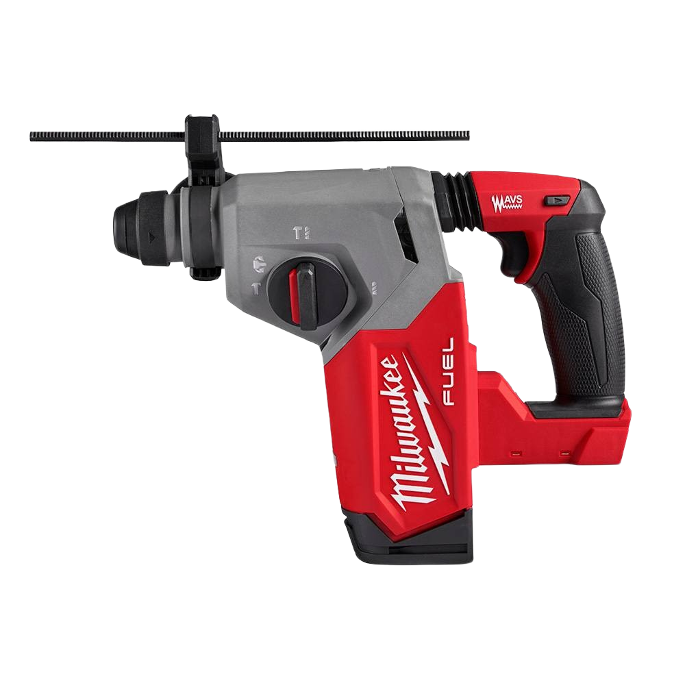 Red and black cordless rotary hammer drill with ergonomic grip for heavy-duty tools and home improvement use