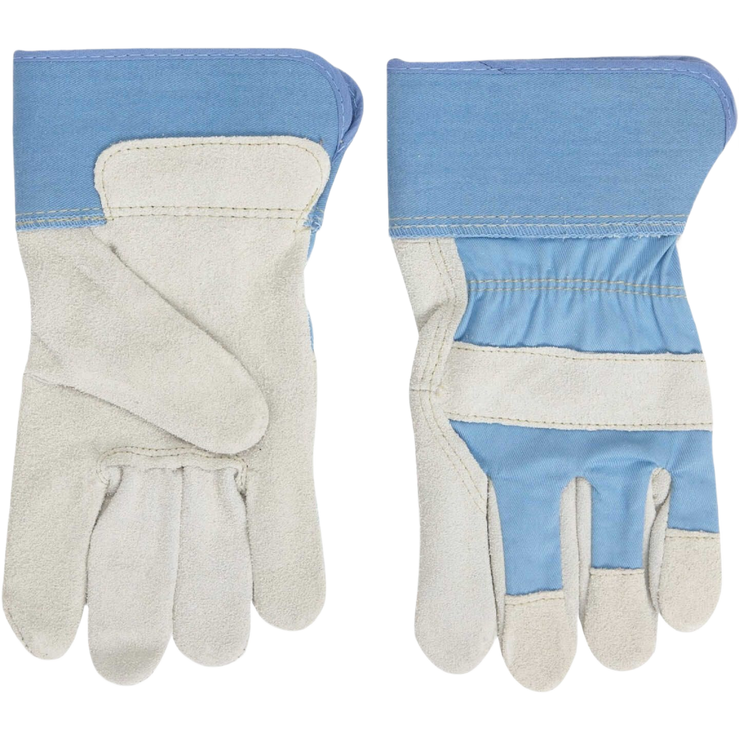 Pair of blue and white leather gloves designed for women’s use in home improvement and tools tasks