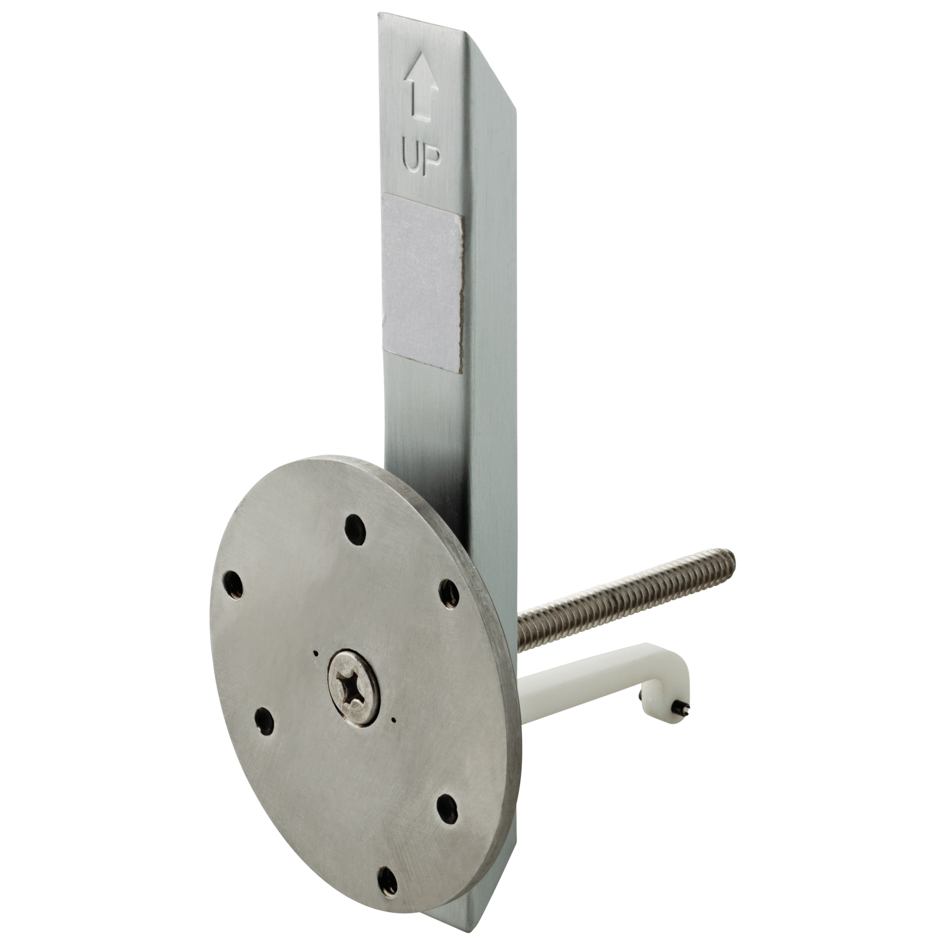Silver metal grab bar wall anchor with mounting plate and threaded bolt for secure home improvement installation