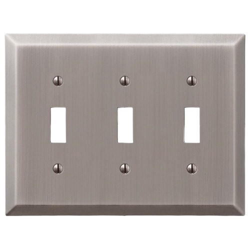 Antique nickel finish 3-switch wallplate with brushed texture for electrical outlet and home improvement use