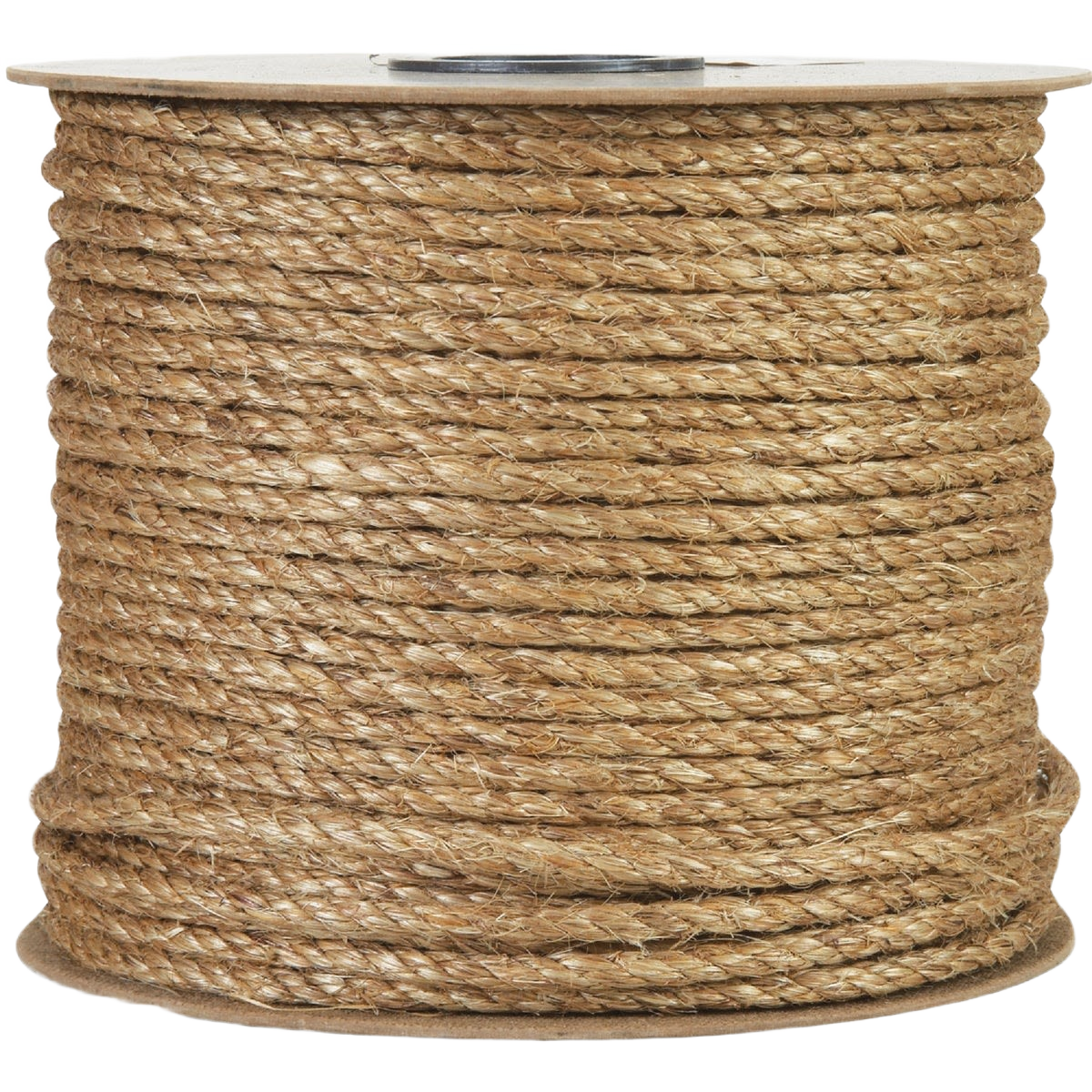 Spool of natural fiber rope tightly wound for use in home improvement and general utility tasks