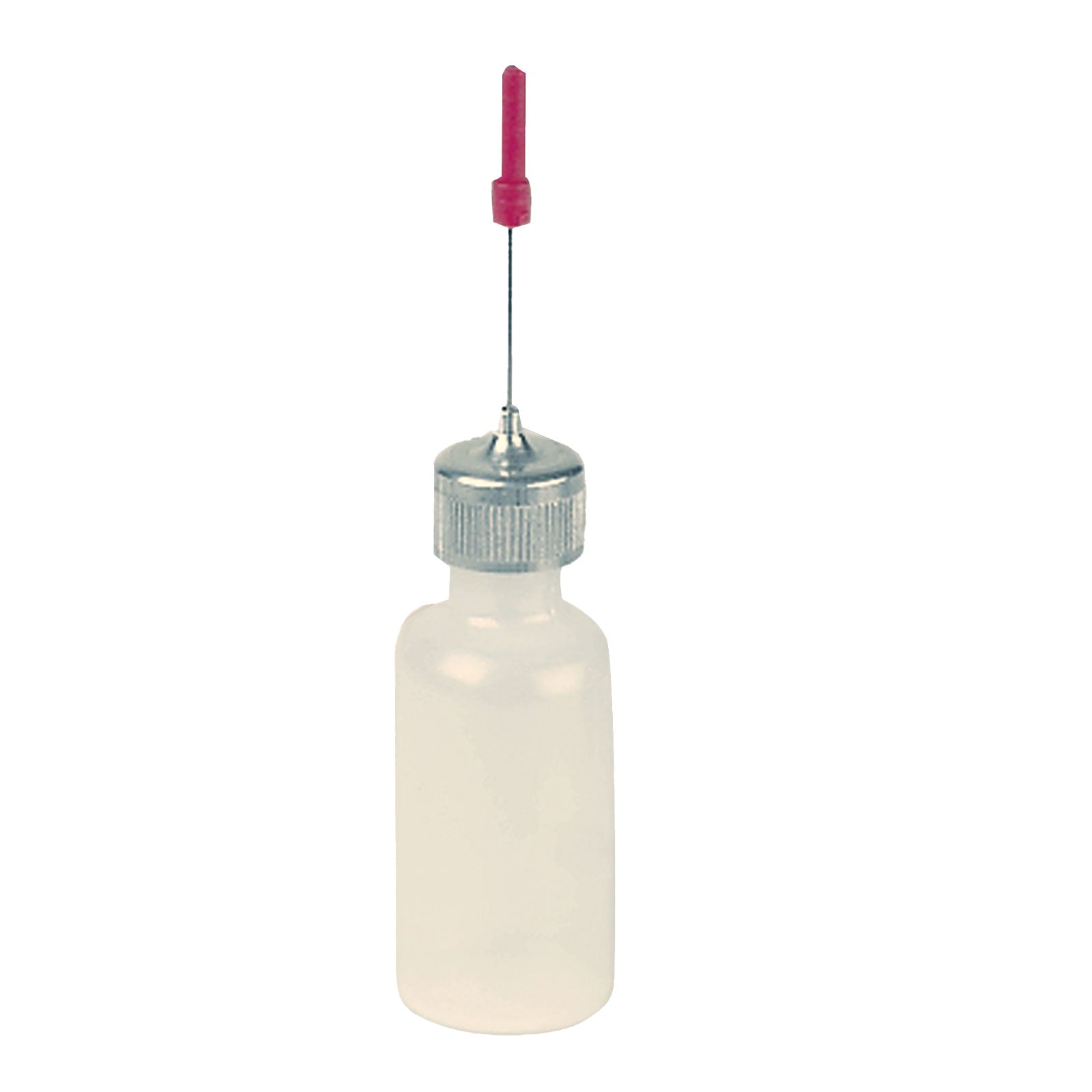Small precision glue bottle with long metal needle tip for accurate adhesive application in home improvement projects
